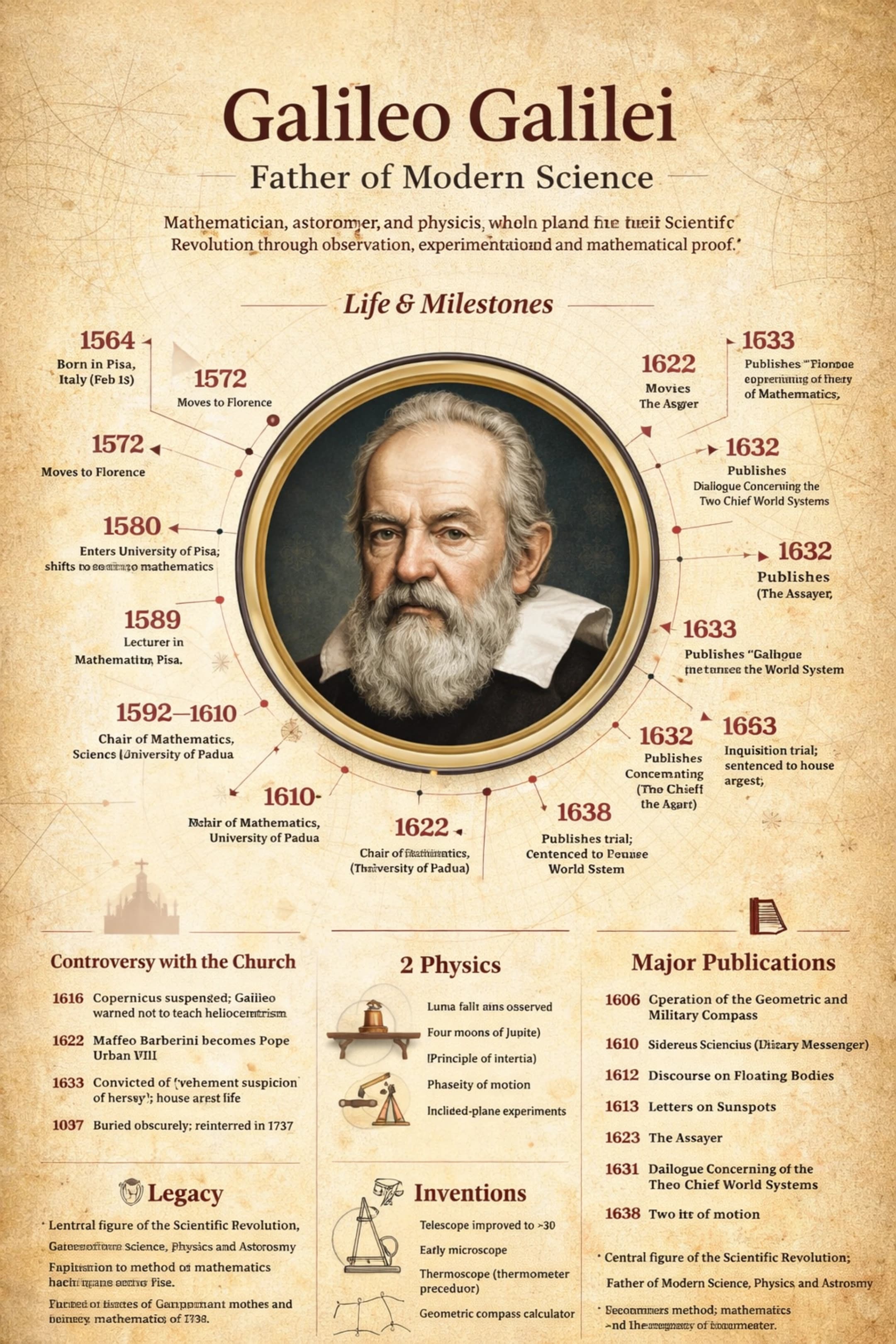 Galileo Galilei life and achievements infographic