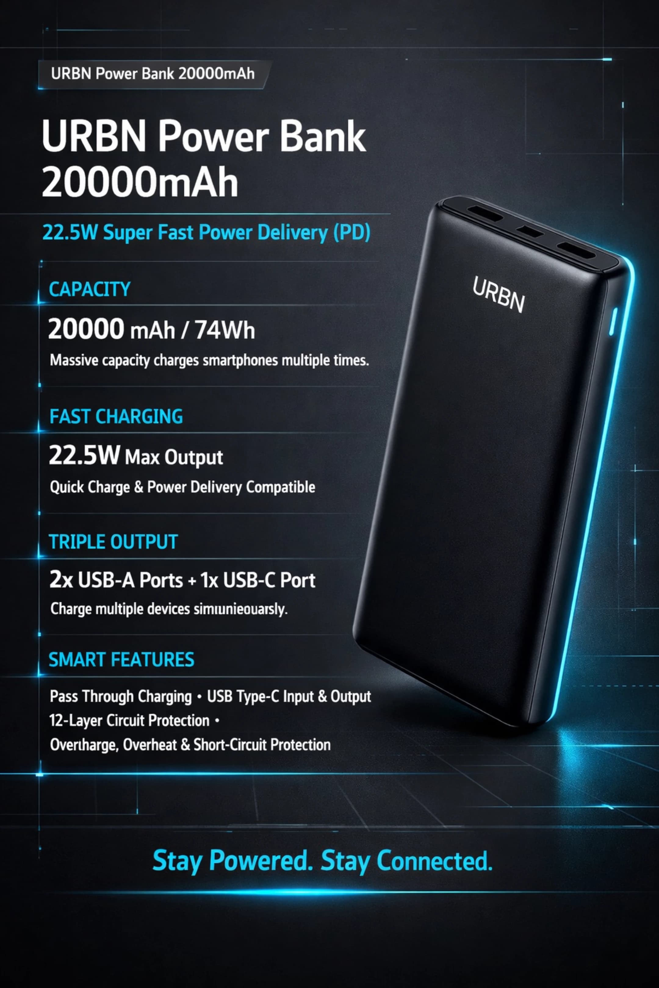 Power bank product specs infographic